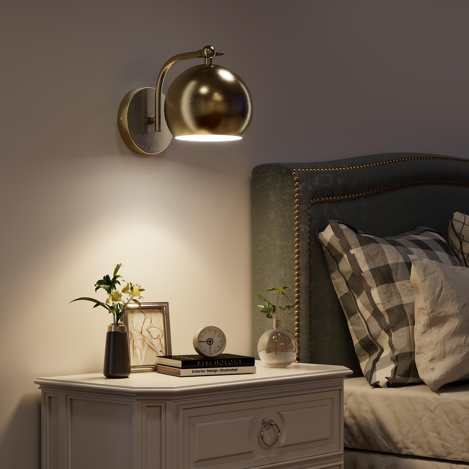 Wireless Wall Lights with Adjustable Brightness and Color Temperature – Set of 2 Gold Sconces 6