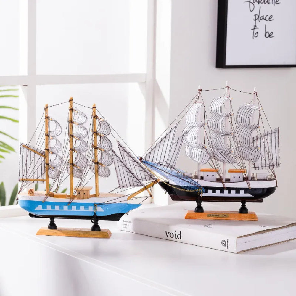 Wooden Sailboat Sculpture with LED Light – Nordic Home Decor Accent for Room Decor, Battery Operated Ambient Lighting 7