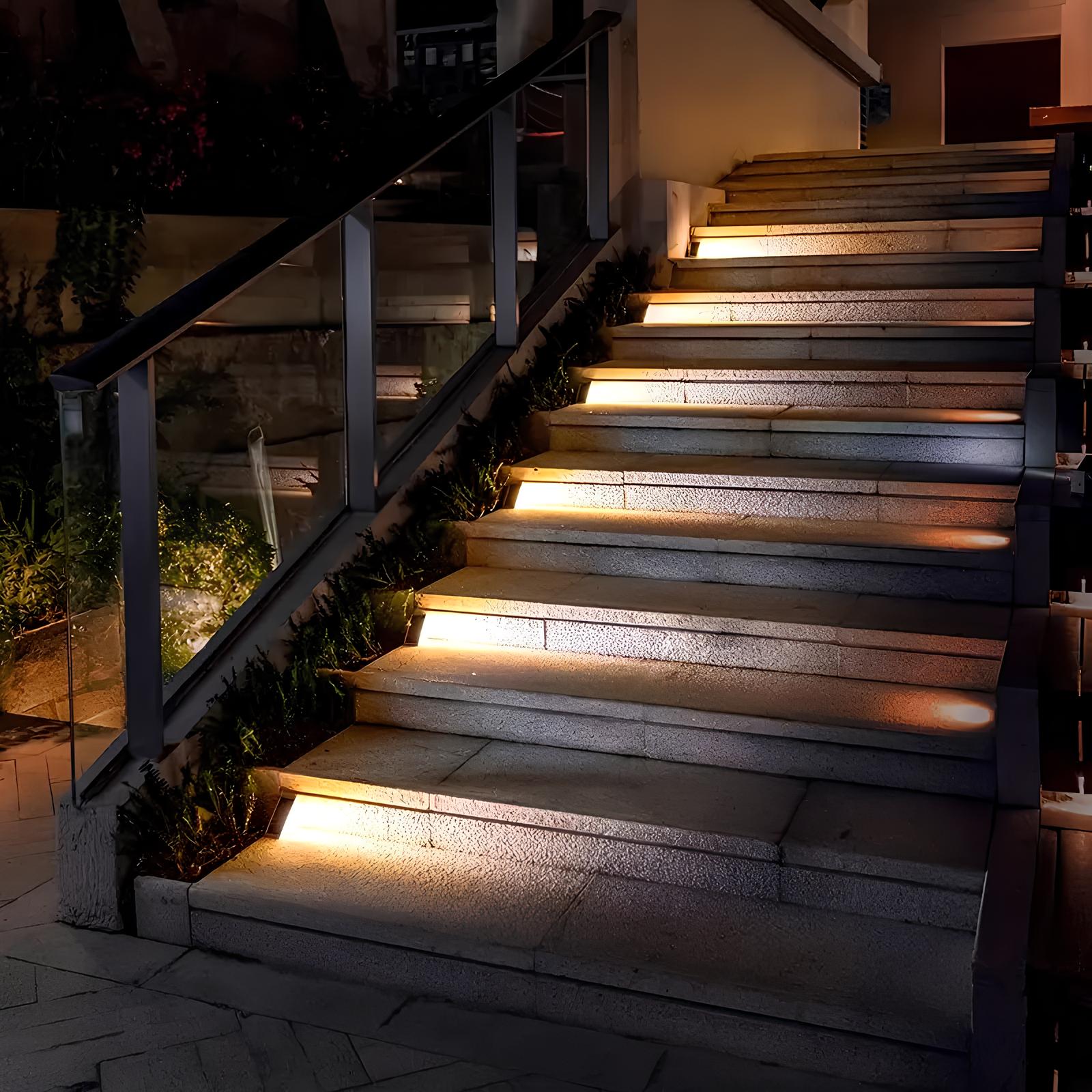 Staircase with modern lighting at night