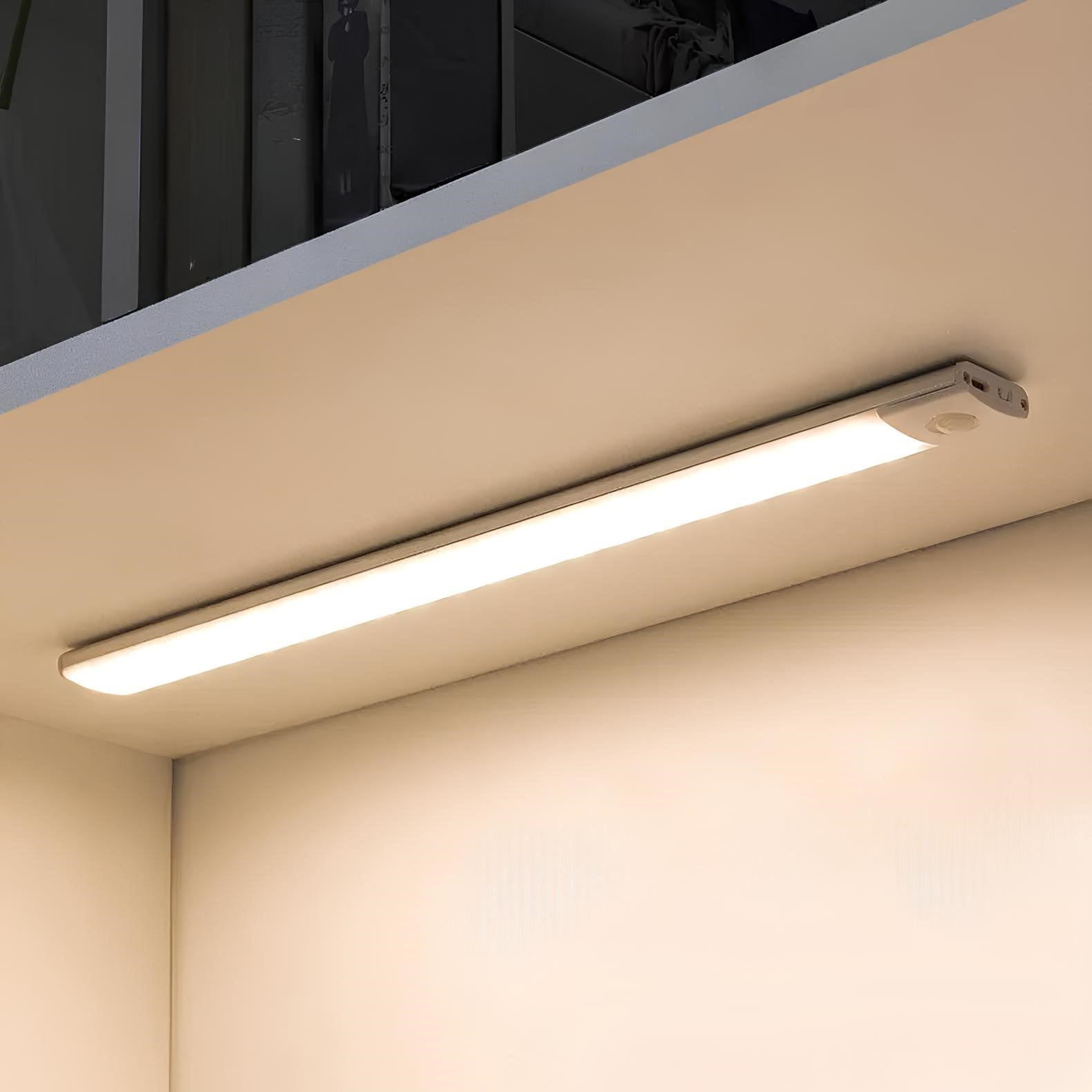 Under-cabinet light fixture on a kitchen countertop