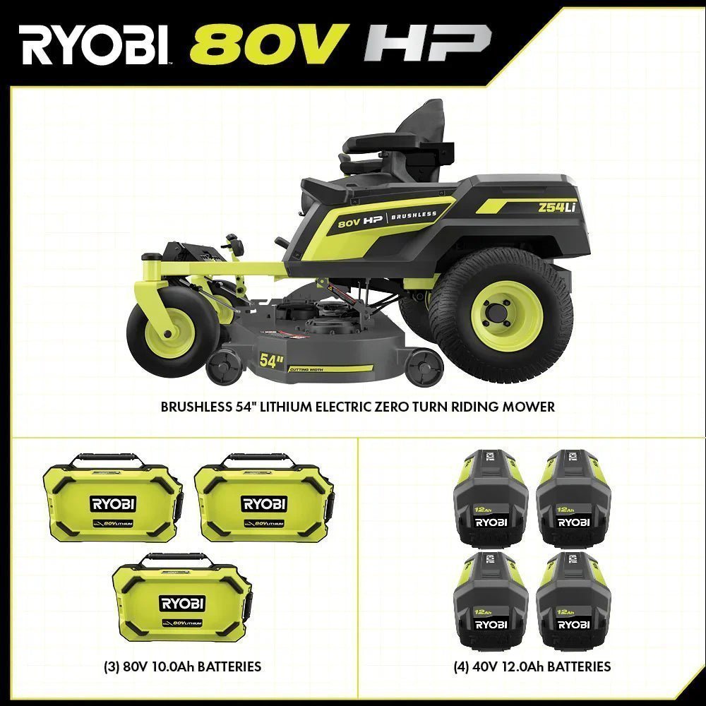 80V Max HP Lithium 54″ Brushless Electric Zero Turn Lawn Mower