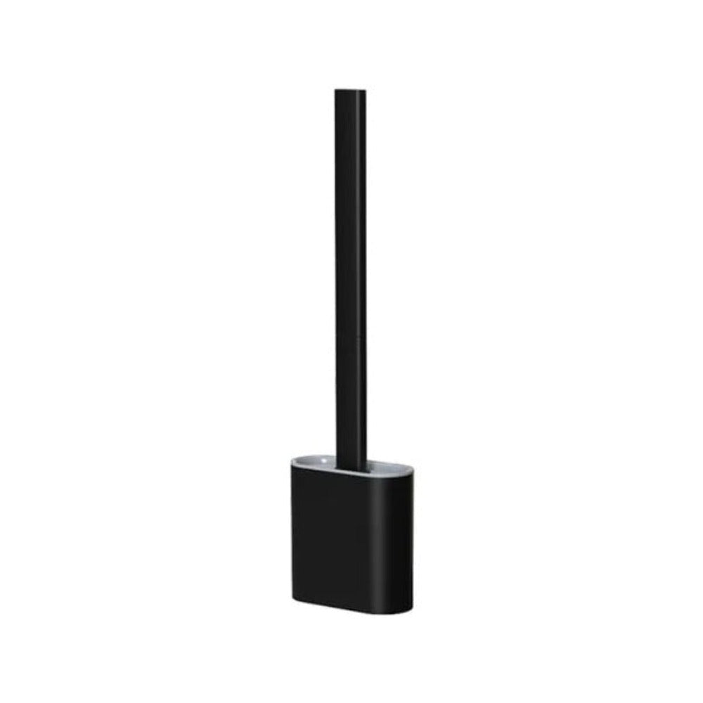 Black toilet brush with holder on a white background
