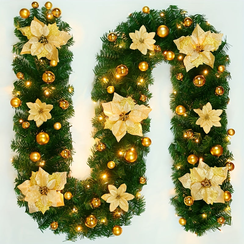 Decorative letter 'U' made of greenery, gold ornaments, and yellow flowers on a light blue background.