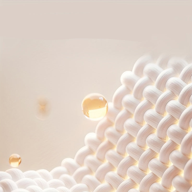 Text 'Sleep quickly. It's comfortable to sleep for a long time.' over a textured white surface with glowing elements.