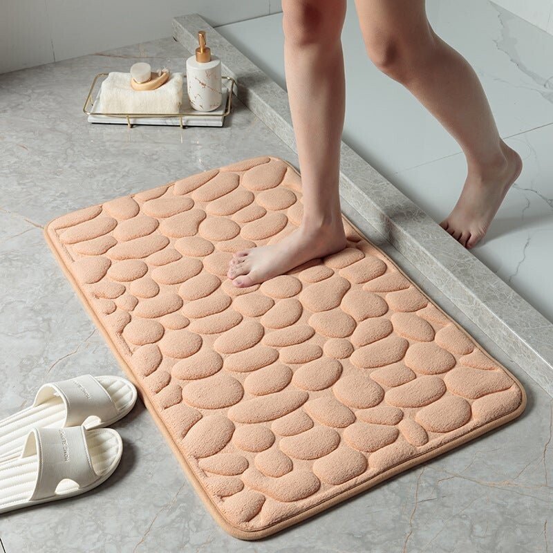 Non-Slip Cobblestone Bathroom Mat – Soft Absorbent Quick Dry Bath Rug for Shower & Floor