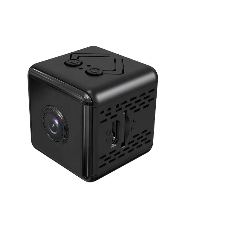 Black cube-shaped camera on a white background