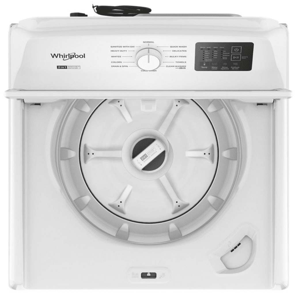 Whirlpool WTW4307SW 4.2–4.3 Cu. Ft. Top Load Washer with 2-in-1 Removable Agitator, Soft Close Glass Lid, White