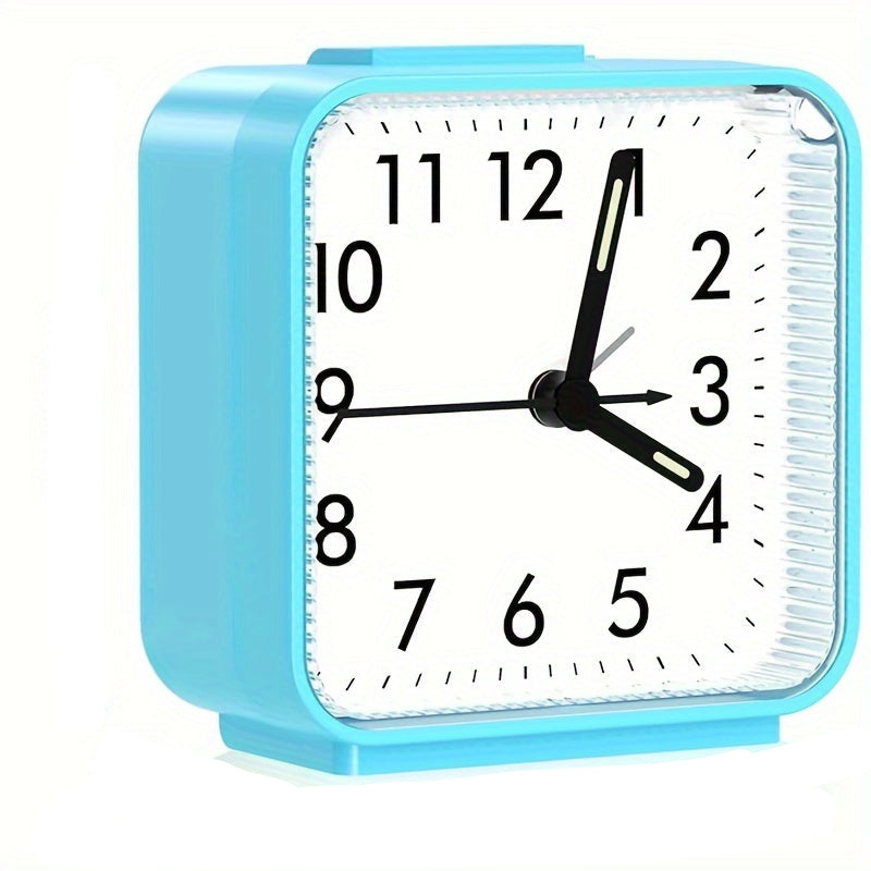 Blue alarm clock with measurements indicated