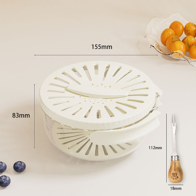 White kitchen tool with measurements on a light background