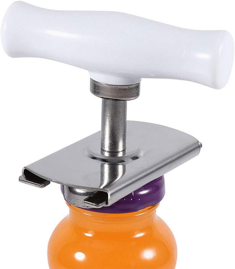Bottle opener with a white handle and purple and orange base on a white background