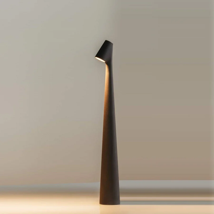 Modern black floor lamp on a neutral background