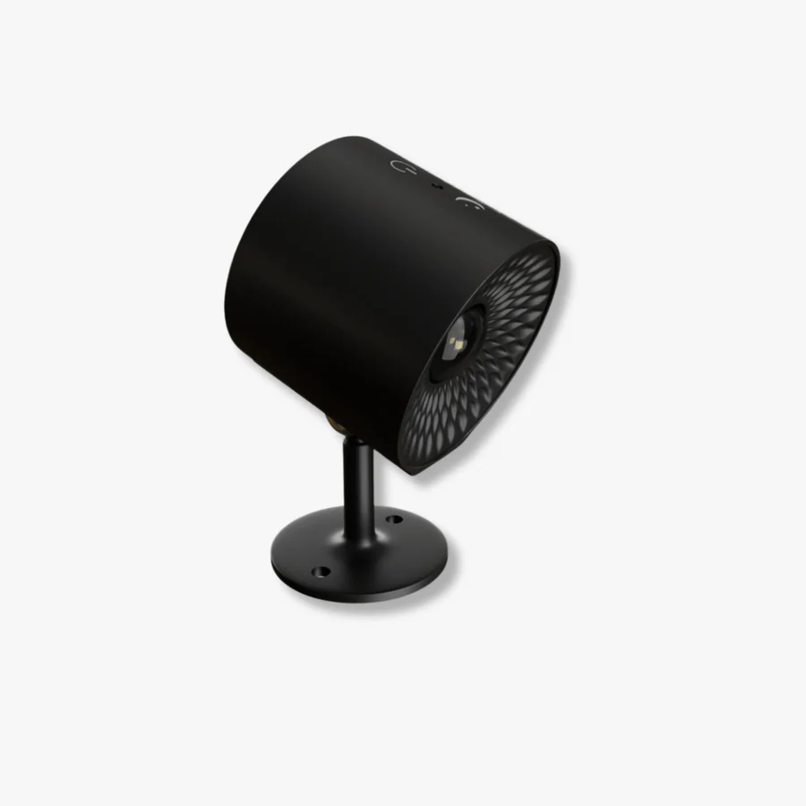 Black portable wall light on a white background