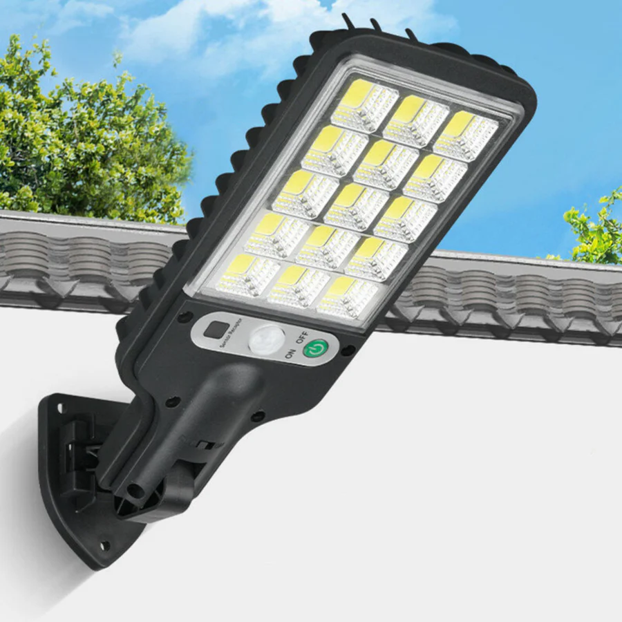 Solar street light with LED components on a clear sky background