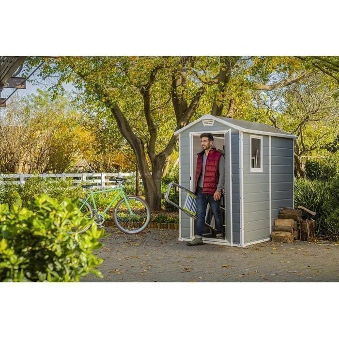 Keter Manor 4 ft. W x 6 ft. D Vertical Resin Outdoor Storage Shed Ideal For Patio Installation Included