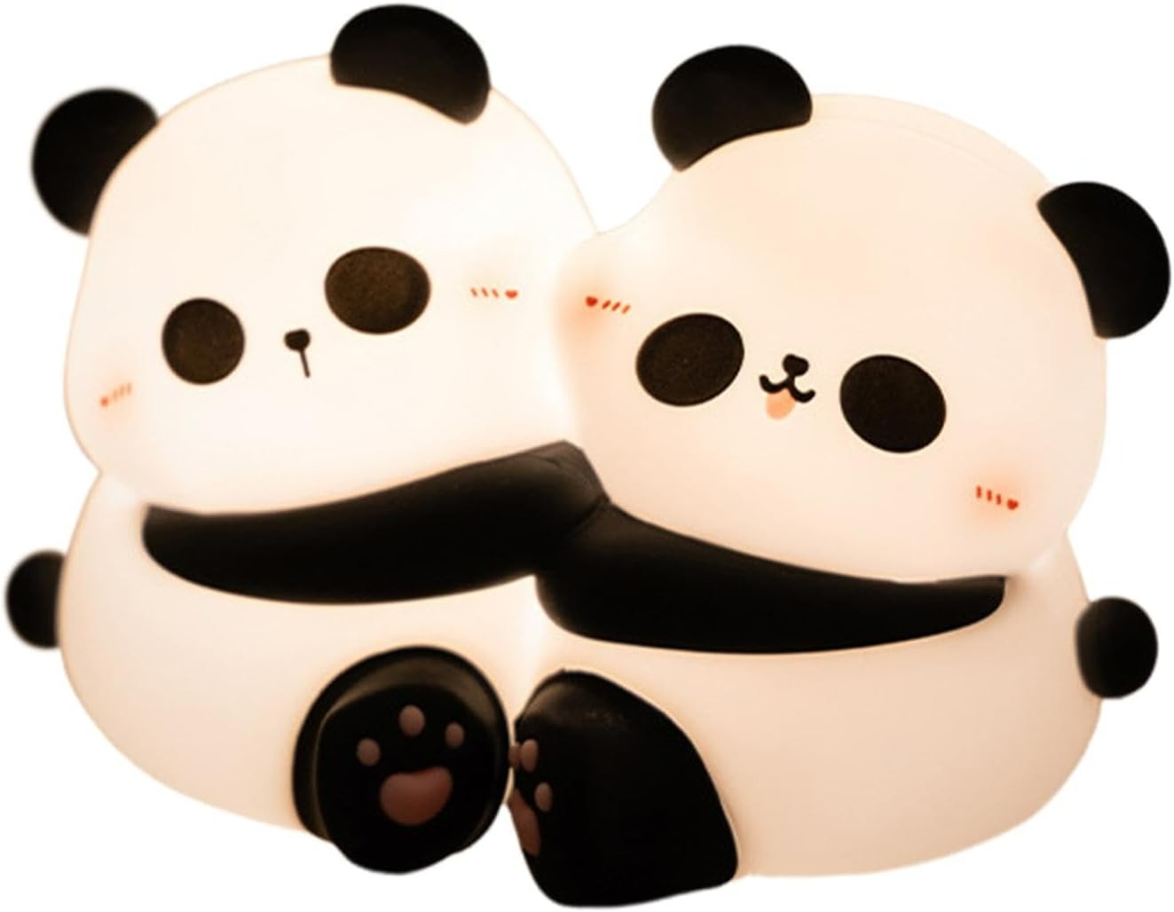 Two panda-shaped night lights on a white background