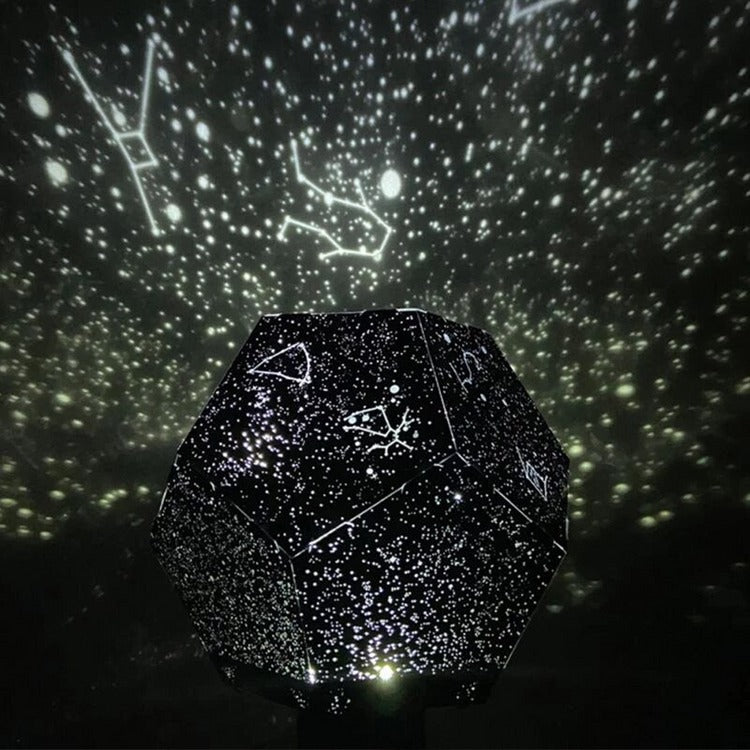 Star projector with constellations projected onto a dark ceiling