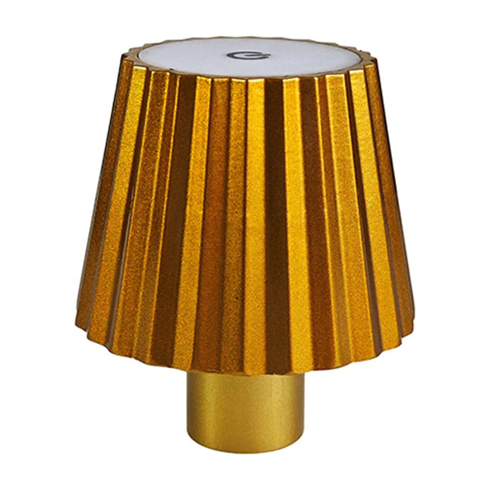 Gold pleated lampshade on a white background