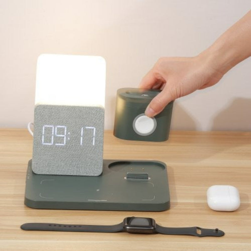 4-in-1 Fast Wireless Charger Station with Alarm Clock and Adjustable Lamp – Multi-Device Charging for iPhone and Samsung Devices 9