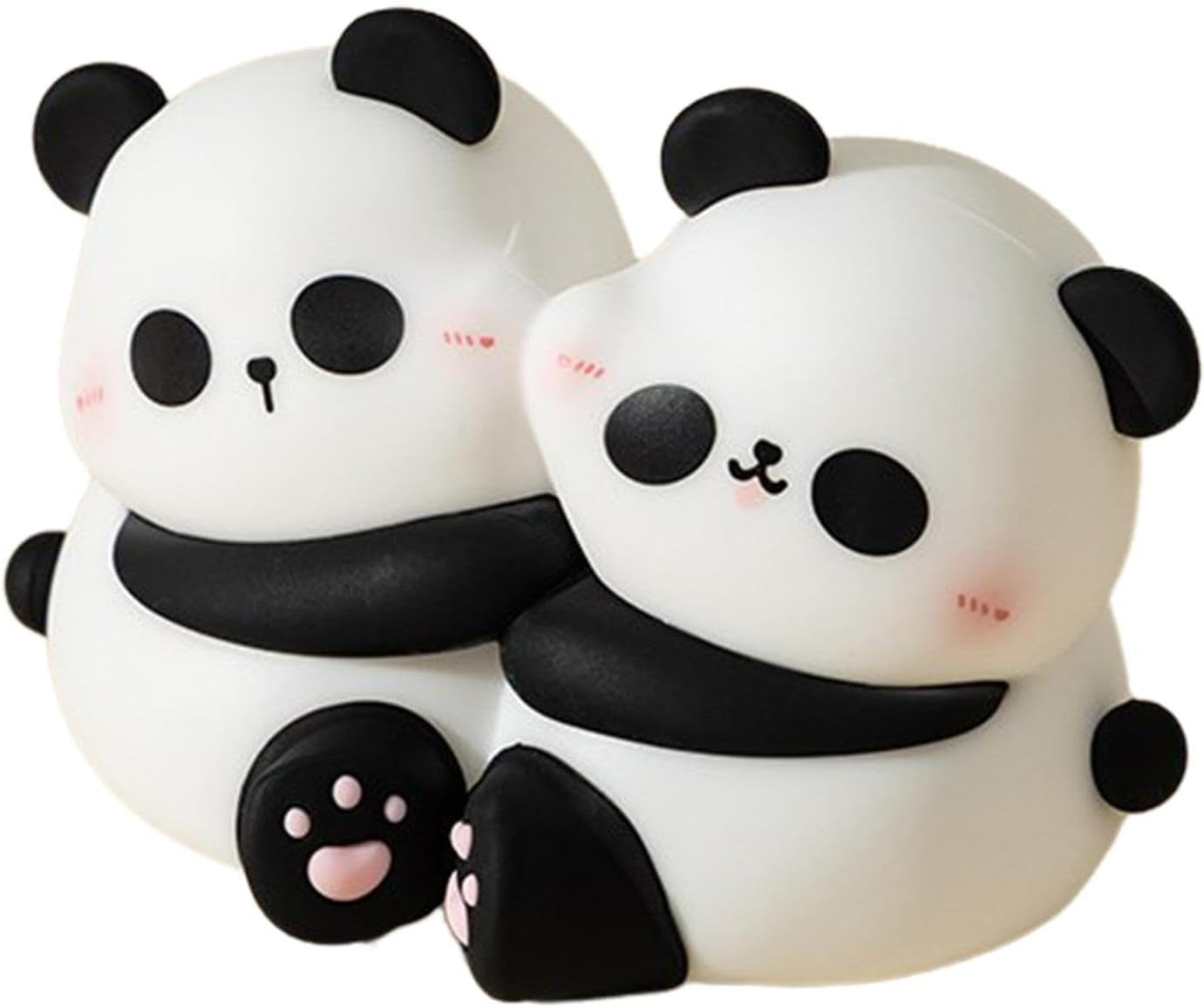 Two cute panda-shaped squishies on a white background