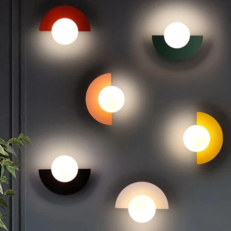 Set of colorful wall lights on a dark background