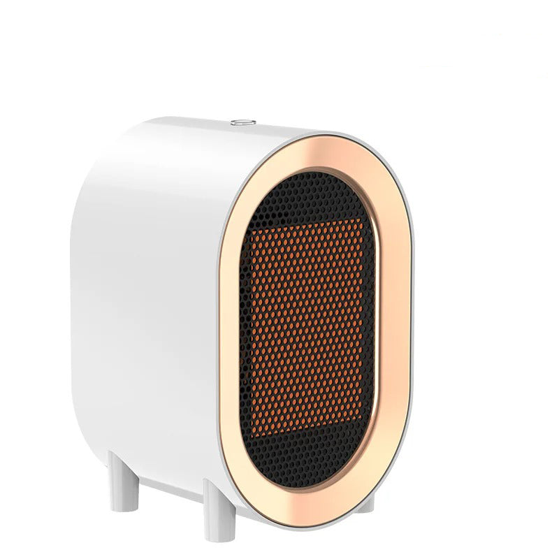 Small white and gold heater on a white background