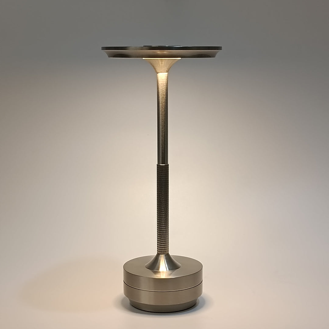 Modern floor lamp with adjustable shade on a gray background