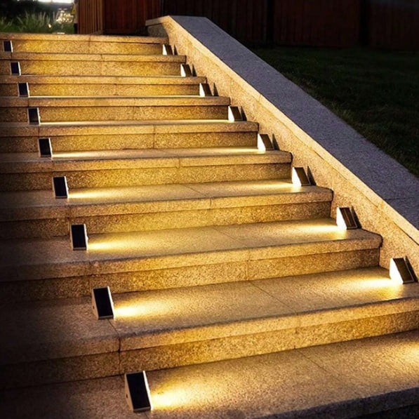 Staircase with embedded lights in an outdoor setting