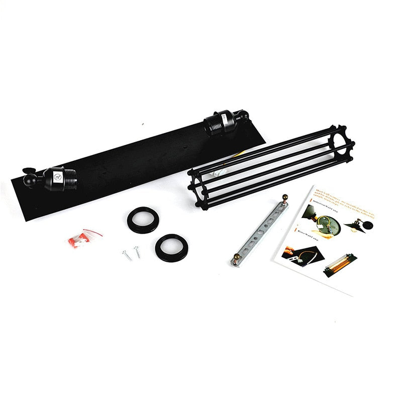 Camera lens hood set with accessories on a white background