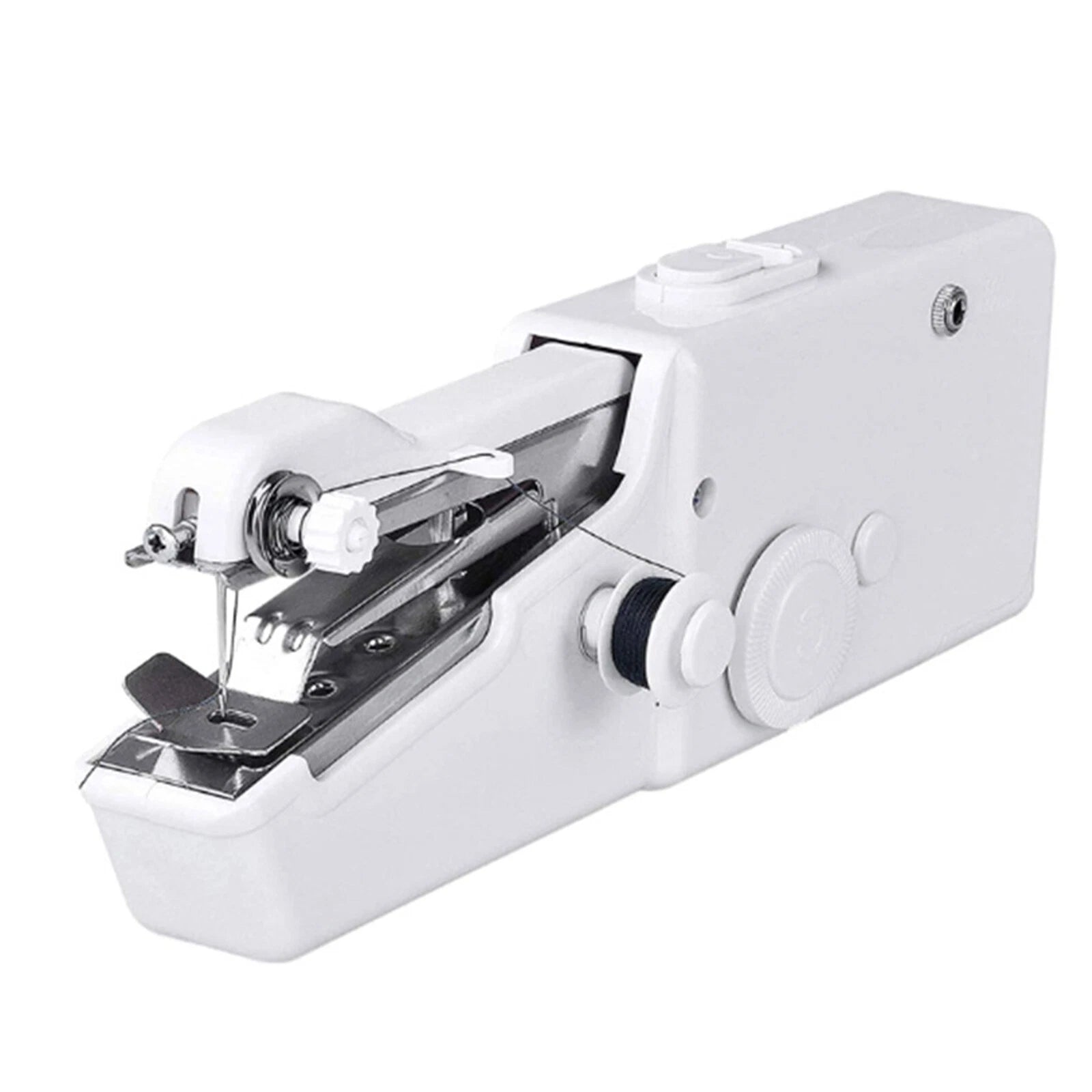 White handheld sewing machine on a white background