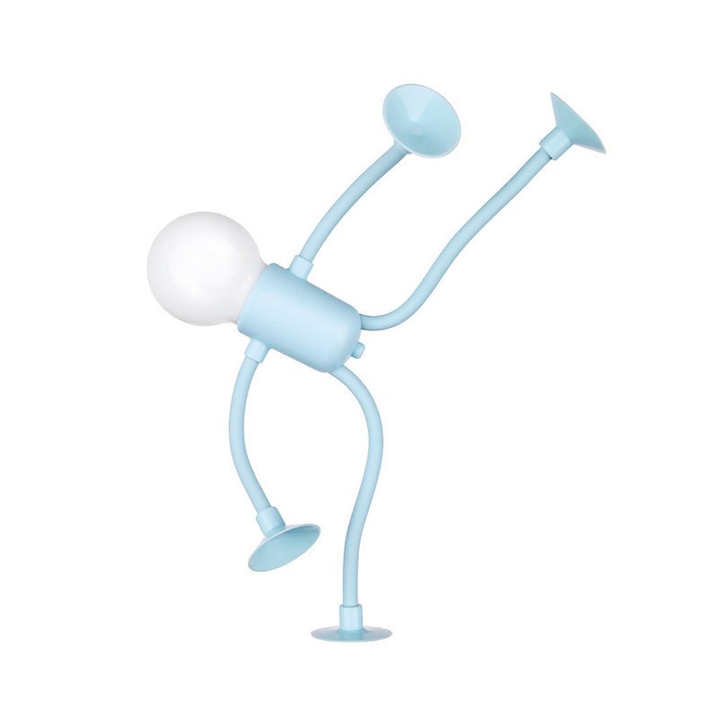 Light blue flexible lamp with multiple arms on a white background