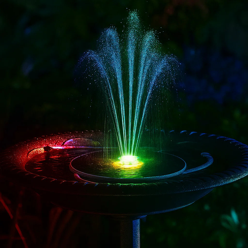 Colorful fountain with LED lights at night